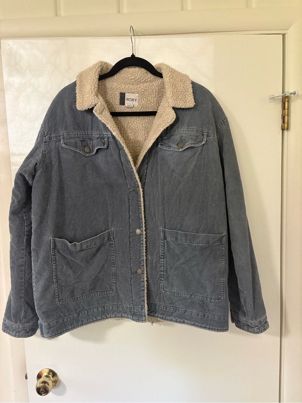 Roxy Sherpa-Lined Jacket in Cream and Black Trim